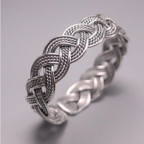 New Pure Solid 999 Fine Silver Bracelet Width 17mm Big Woven Pattern Cuff Bangle