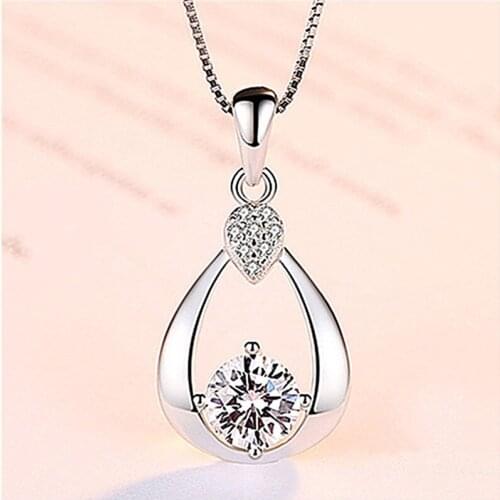 Charm Zircon Water Drop Pendant Necklace For Women Jewelry Top Quality Silver 925 Necklace Female Clavicle Accessories Lady Gift