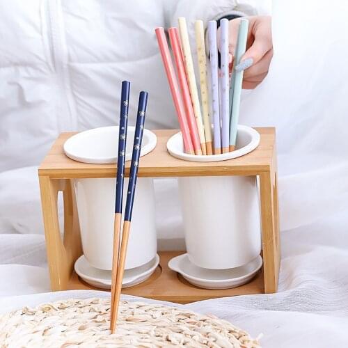1Pair Reusable Handmade Bamboo Japanese Natural Wood Chopsticks Sushi Food Small Fresh Tableware Multi Color Wooden Chop Sticks