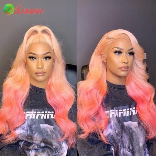13×4 HD Lace Frontal Wig Peruvian Body Wave Human Hair Wigs Pre-Plucked With Baby Hair 613 Ombre Pink Colored 150% Density
