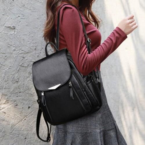 Casual Backpack Female Brand Leather Womens Backpack Large Capacity School Bag For Girls Double Zipper Leisure Shoulder Bags