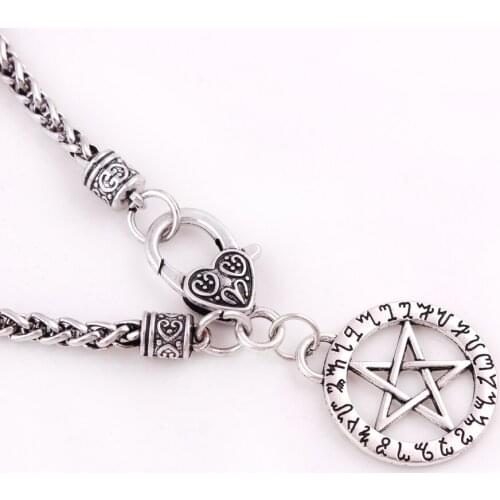 Wheat Link Chain Material Zinc Alloy Cool Special Rune And Pentagram In The Round Will Have Strange Magick To Protect The Owner