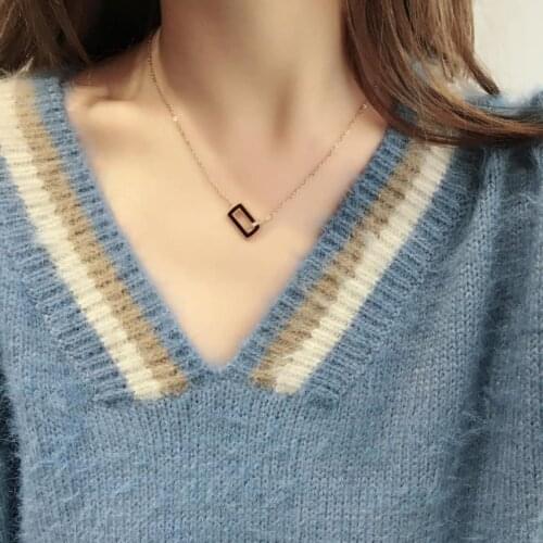 Rose Gold Geometric Titanium Steel Necklace Lucky Clavicle Chain Stainless Steel Pendant Necklace Women Girl Gift Wholesale