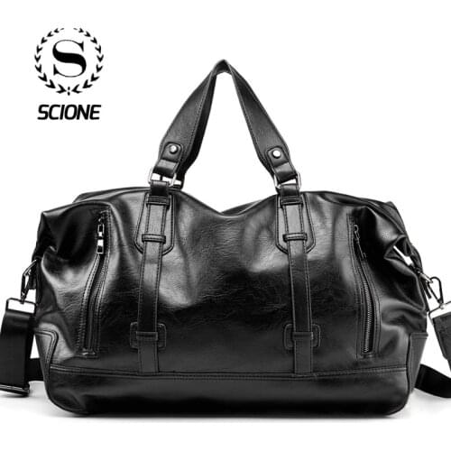 Scione PU Leather Travel Handbag Mens Suitcase High Quality Luggage Shoulder Bags Women Large Casual Duffel Crossbody Organizer