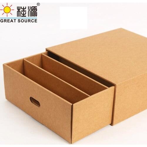 Foldaway Storage Box Corrugrated Organizer 5 Grids Drawer Single Drawer Quality Kraft Board Storage Box Wit Punch Handle (3PCS)