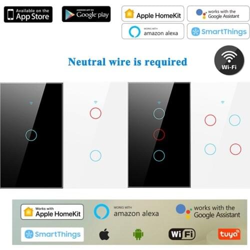 Tuya Smart Life Glass Panel US Standard Touch Switch Zero/Single Fire Line Voice Control Light Wireless Wall Switch Smart Home