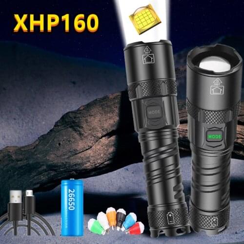 16-Cores XHP160 LED Flashlight Powerful XHP99.2 Waterproof Torch USB Rechargeable 26650 Lantern Portable Zoom Light for Camping