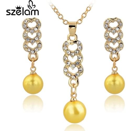 Szelam Austrian Crystal Jewelry Set Necklace & Earrings Set Romantic Simulated Pearl Jewelry Set Wedding Gift SET140023
