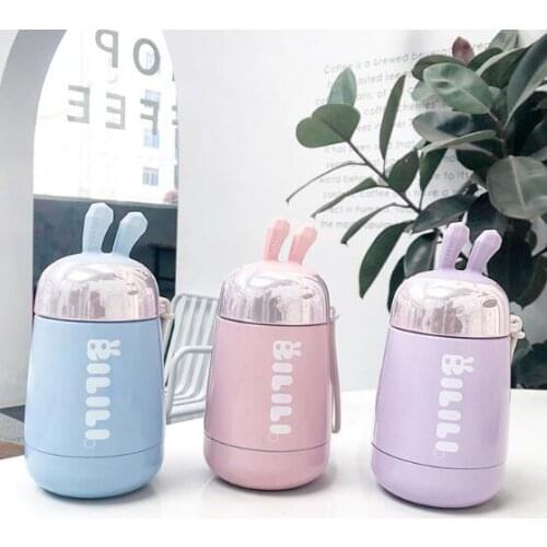Cartoon rabbit ears stainless steel thermos cup portable outdoor sports handy water cup for boys and girls students