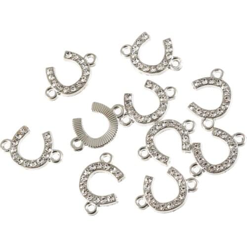 10pcs Vintage Alloy Inlay Rhinestone U Shape Horseshoe Connector Charms For Jewelry Findings Accessories