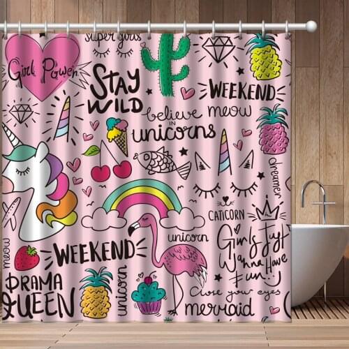 Floral Unicorn Curtains Bathroom Curtain Frabic Waterproof Polyester Showe Curtains Bathroom Curtain With Hooks Dropship