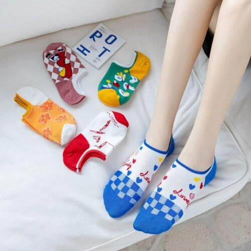 Hot Selling Illustrations Female Cotton Socks Summer With Print Cute Invisible Women Short Socks Cartoon Pattern Creative Mural