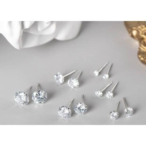 Sterling Earring Classic Fashion 3mm 4mm 5mm 6mm 7mm 8mm Four Claws Zircon Stud Earrings For Women Men Gift Oorbellen