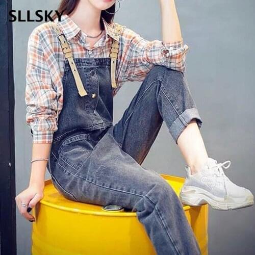 SLLSKY Fashion Denim Jumpsuit Women Spring New Sleeveless Sling Length Jeans Causal Loose Hot Suspender jumpsuit Pencil Pants