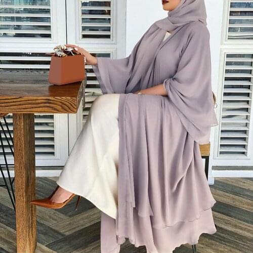 Womens Muslim Soft And Elegant Chiffon Solid Cardigan Loose Long Cardigan Jacket Lady Clothing Femme Top Oversized