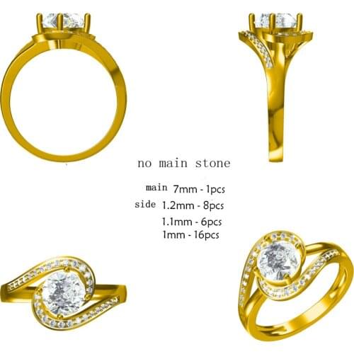 925 Sterling silver Round 7mm semi mount ring setting zircon stone Jewelry Engagement Wedding Women Ring