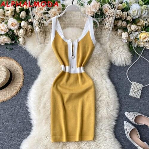 ALPHALMODA Sexy V-neck Backless Dress 2020 New Style Fashion Hit Colors High Waist Slim Sheath Dress Mini Step Dress