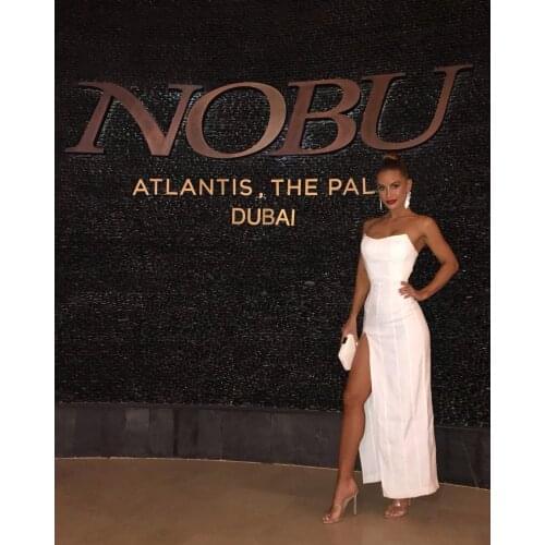 DEIVE TEGER New Summer White Bandage Dress Women Sexy Strapless Sleeveless Maxi Bodycon Club Dress Celebrity Party Dress 7073