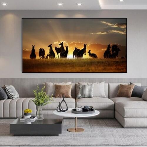 Animal Kangaroo Canvas Painting African Grassland Landscape Posters Prints Wall Art Pictures Modern Living Room Home Decoration