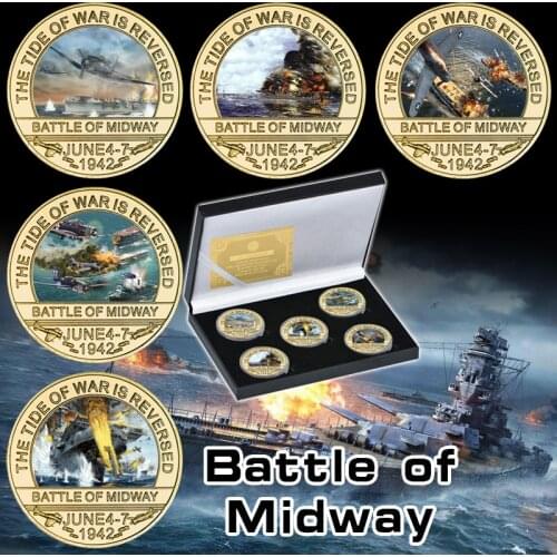 World War II Battle of Midway Gold Commemorative Coin Set US Naval Battle Souvenir Military Challenge Coin Gifts for Soldiers