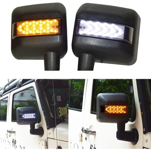 2PCS White LED Sidelight Rearview Side Mirror Housing yellow Turn Signal Light For Jeep Wrangler JK JL 2007-2018