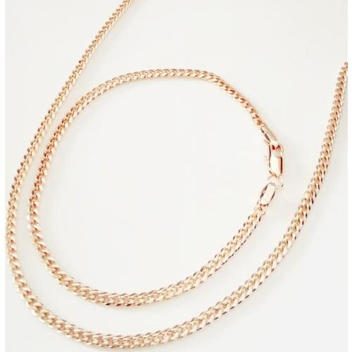 3MM Wide Women Bracelet/Necklace Jewelry Sets 585 Gold Color Anniversary Jewelry Office