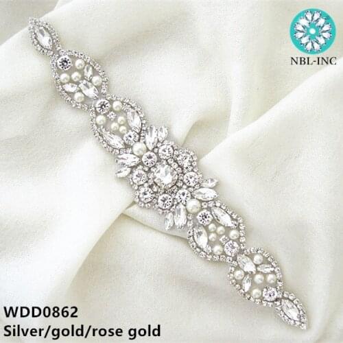 30PCS )Wholesale bridal beaded sewing crystal rhinestone appliques iron on for wedding dresses WDD0862