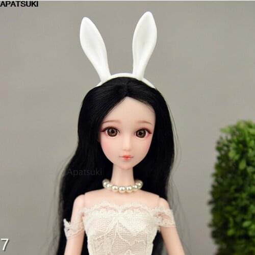 White Rabbit Ear Headband Headwear For Barbie Doll Accessories Plastic Tiara Hairwear Hair Accessories For 1/6 Dollhouse DIY