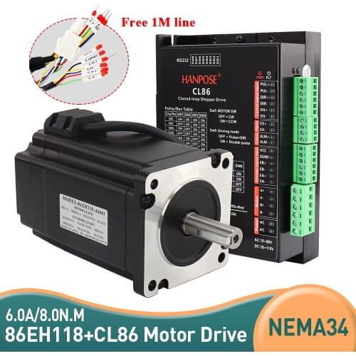 NEMA34 6.0A 8N.m Step-servo motor 34EH118A6001 Closed Loop Servo Driver CL86 for CNC worm wheel edging machine