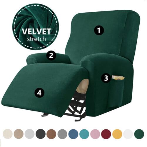 Stretch Velvet Plush Recliner Cover Lazy Boy Chair Cover Lounger Single Seater Couch Sofa Slipcover Armchair Covers 4 Seperate