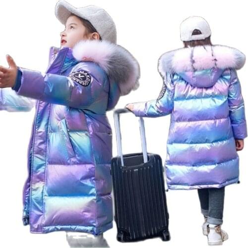 Winter Children‘s Coats for Girls Down Jackets 2021 New Fashion Shiny Hooded Jacket Coat 4-14y Teenage Cotton Parkas Outerwear