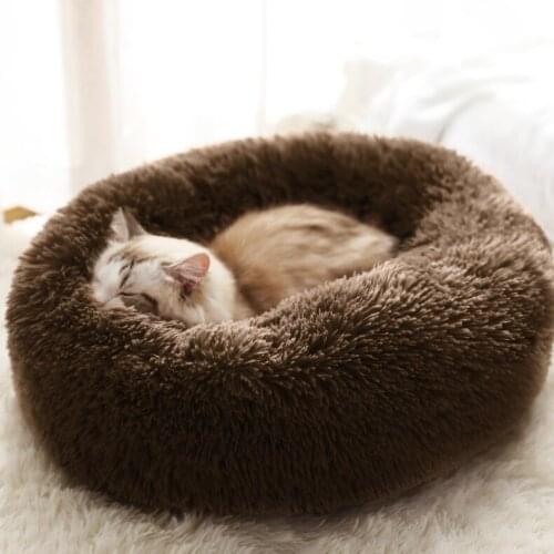Long Plush Super Soft Dog Bed Cushion Large Dog Beds House Pet Round Cushion Bed Pet Kennel Fluffy Comfortable for Cat Dog House
