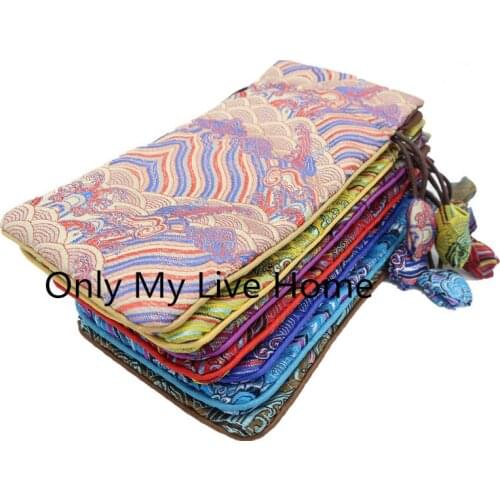 China style Long Silk Gift Bag Drawstring Jewelry Pouch Storage Travel Brocade Cloth Pouch Comb Packaging Pouch with lined