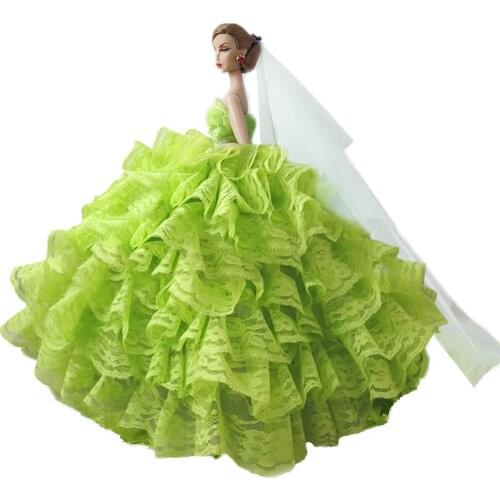 Besegad Elegant Girl Dolls Toy Wedding Party Dresses Gown Outfit Clothes with Head Veil for Barbie Toys Accessories Girls Gift