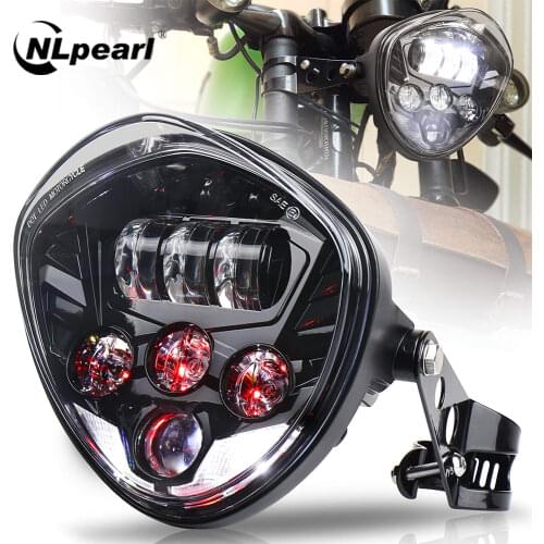 NLpearl Universal 7 Inch LED Motorcycle Headlight Red DRL Hi/Low Beam Moto Headlamp For Harley Honda Yamaha Triumph Cafe Racer