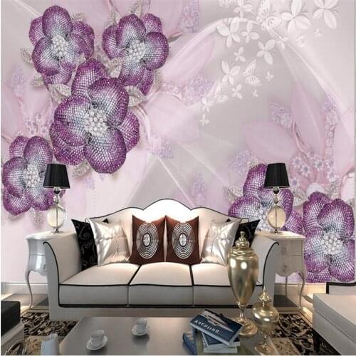 Beibehang Custom Photo Wallpaper Mural Sticker Dream Purple Jewelry Butterfly Flower TV Background papel de parede Wall paper