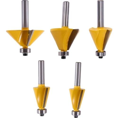 5Pcs/Set 8Mm Shank Chamfer Router Bit 11.25 15 22.5 30 45 Degree Milling Cutter for Wood Woodworking Machine Tools