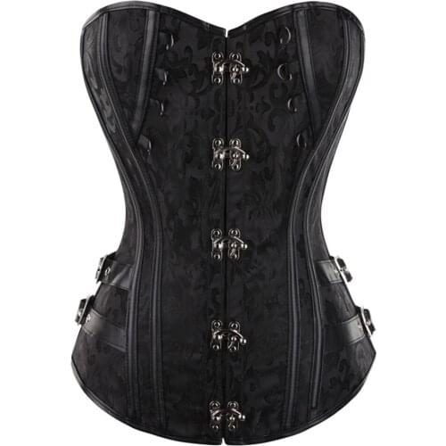 Gothic Corset with Chains Steel Bone Spiral Brocade Womens Waist Shapewear Steampunk Overbust Corset Bustier Top S-6XL