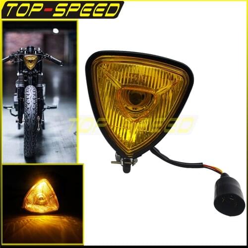 H4 12V 55/60W Motorcycle Yellow Front Triangle Headlight Amber Vintage Head Lights Retro For Harley Cafe Racer Chopper