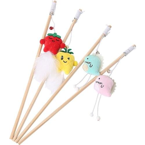 Cat Toy Wood Wand Pepper Pineapple Dinosaur And Feather Cat Teaser Wand Kitten Interactive Toys Pet Cats Toy Pet Supplies