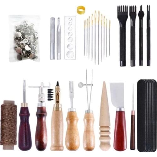KAOBUY Leather Craft Tool Kit,Carving Prong Lacing Stitching Chisel Set,Groover Tool,Professional Leathercraft Accessories