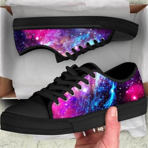 ELVISWORDS Galaxy Pattern Fashion Women Sneakers Canvas Casual Shoes Low Top Vulcanized Walking Shoes for Teen Girls Autumn 2020