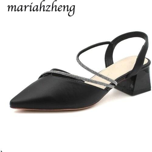 Meriahzheng 2020 Summer New Baotou Sandals Womens Pointed Chunky High Heels Crystal Fashion Womens Single Shoes TWS-37888
