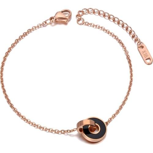 Fashion 316L Stainless Steel Double Circle Charm Bracelets For Women Bohemia Black Shell Party Bracelet Jewelry B20156