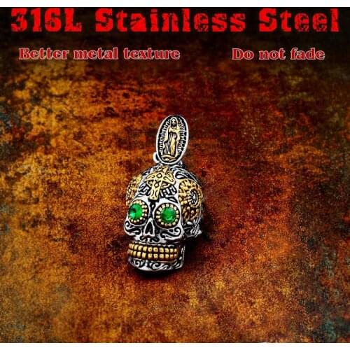 BEIER new store Punk skull gold necklace pendant green eyes pop party mens pendant high quality jewelry gift LLBP8-256P