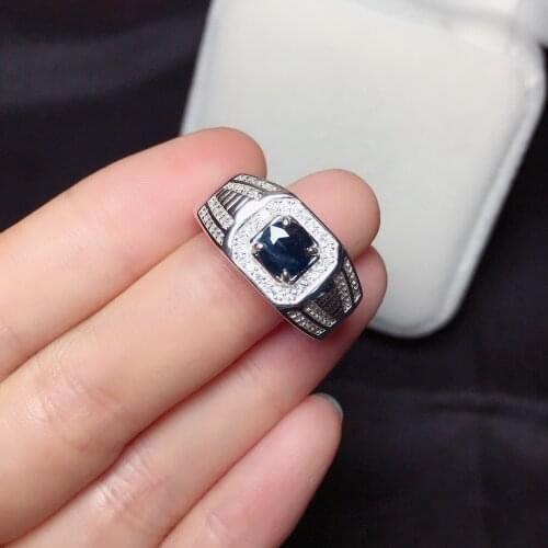Natural sapphire mens rings good design atmosphere 925 silver finger ring number can be customized