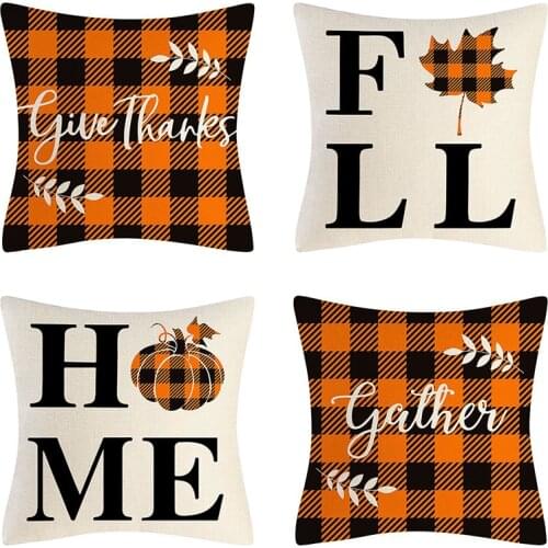 Autumn Pillowcase Home Decoration Thanksgiving Pumpkin Maple Leaf Lattice Sofa Cushion Pillowcase Cushion Cover