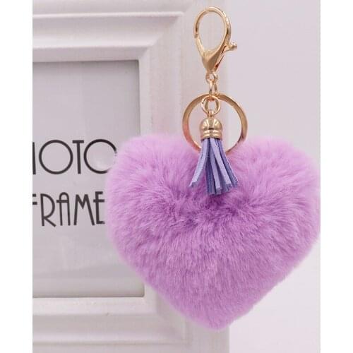 New Plush Love Heart Key Ring With Tassel Mobile Phone Key Chain Women Soft Faux Fur Fashion Lovely Car Bag Charm Pendant Decor