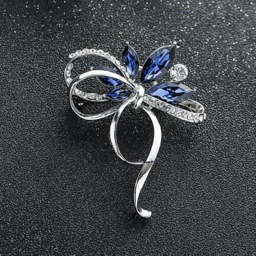 Charm Female Blue Crystal Brooch Trendy Silver Color Jewelry Brooches For Women Cute Flower Zircon Pin Dress Coat Accessories
