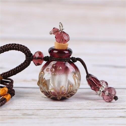 Perfume Bottle Pendant Necklace Colorful Cosmetics Container Accessory Mini Necklace Handmade Glass Empty Essential Oil Bottle